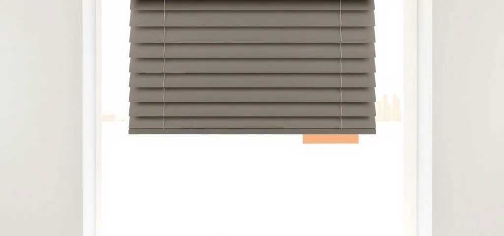 Composición minimalista con una persiana y una llave en una ventana, evocando "Donde puedo contratar un servicio de reparacion de persianas en Barcelona".