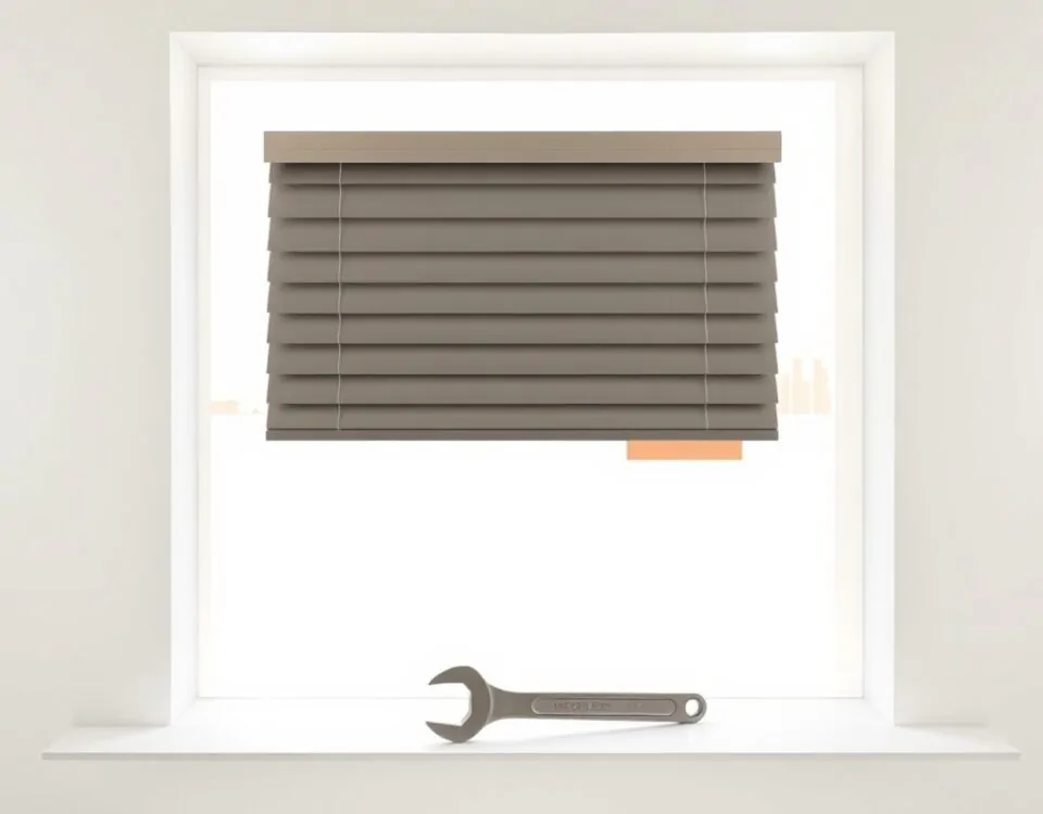 Composición minimalista con una persiana y una llave en una ventana, evocando "Donde puedo contratar un servicio de reparacion de persianas en Barcelona".