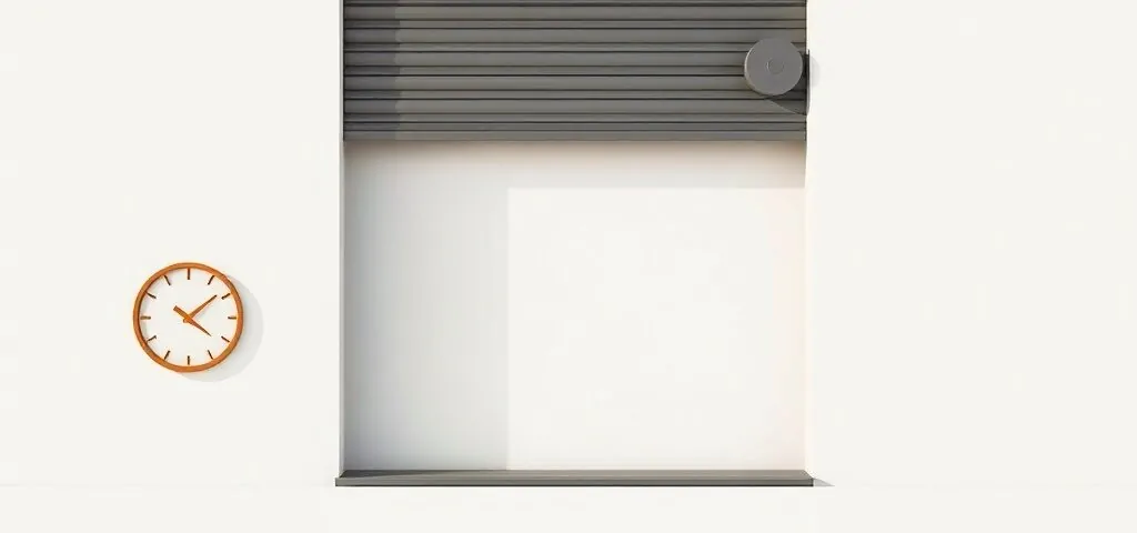 Composición minimalista con persiana motorizada y reloj 24 horas, ideal para "Donde puedo contratar la motorizacion de persianas con atencion 24 horas en Barcelona".