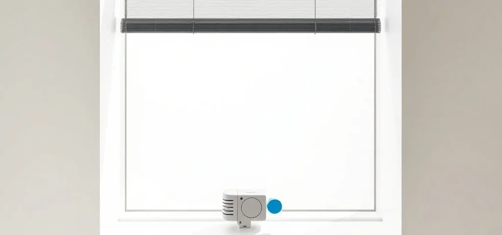 Composición minimalista de persianas motorizadas en ventana, ideal para encontrar donde contratar la motorización de persianas al mejor precio en Barcelona.