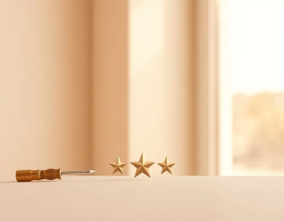 Marco Bauhaus con persiana blanca y destornillador en primer plano; luz suave y cálida. Cuales son las empresas mejor valoradas para la reparacion de persianas en Barcelona.